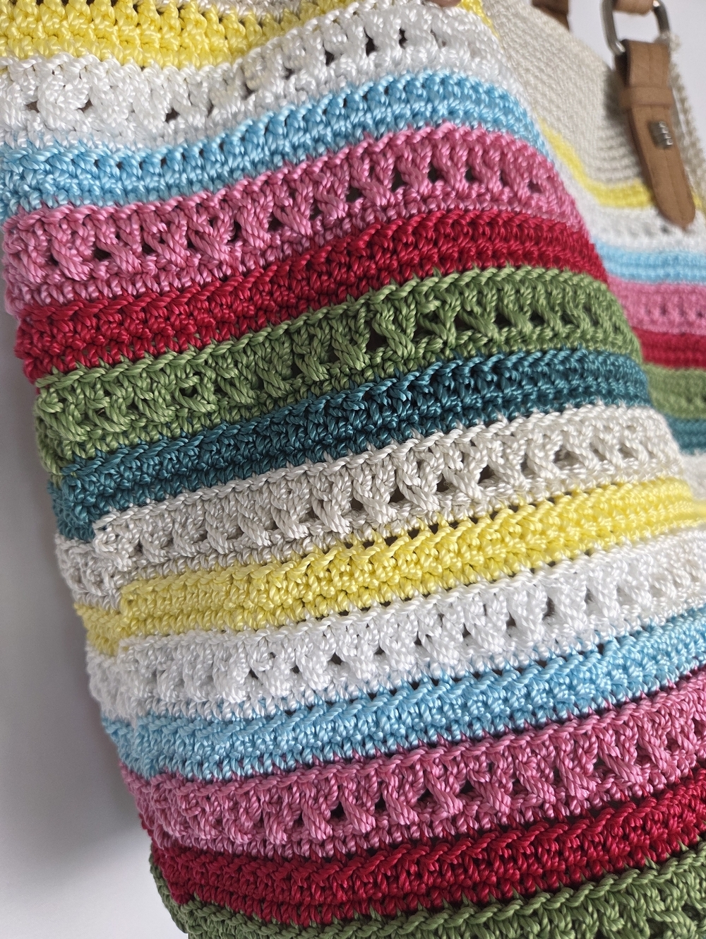 The Sak Rainbow Stripe Crochet Shoulder Bag Multicolor Tote Purse Zipper Close - Picture 2 of 13